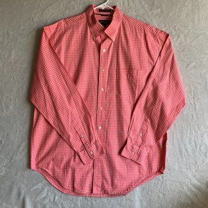 Austin Reed London Long Sleeve Shirt Mens LARGE Coral Check Button Down Cotton